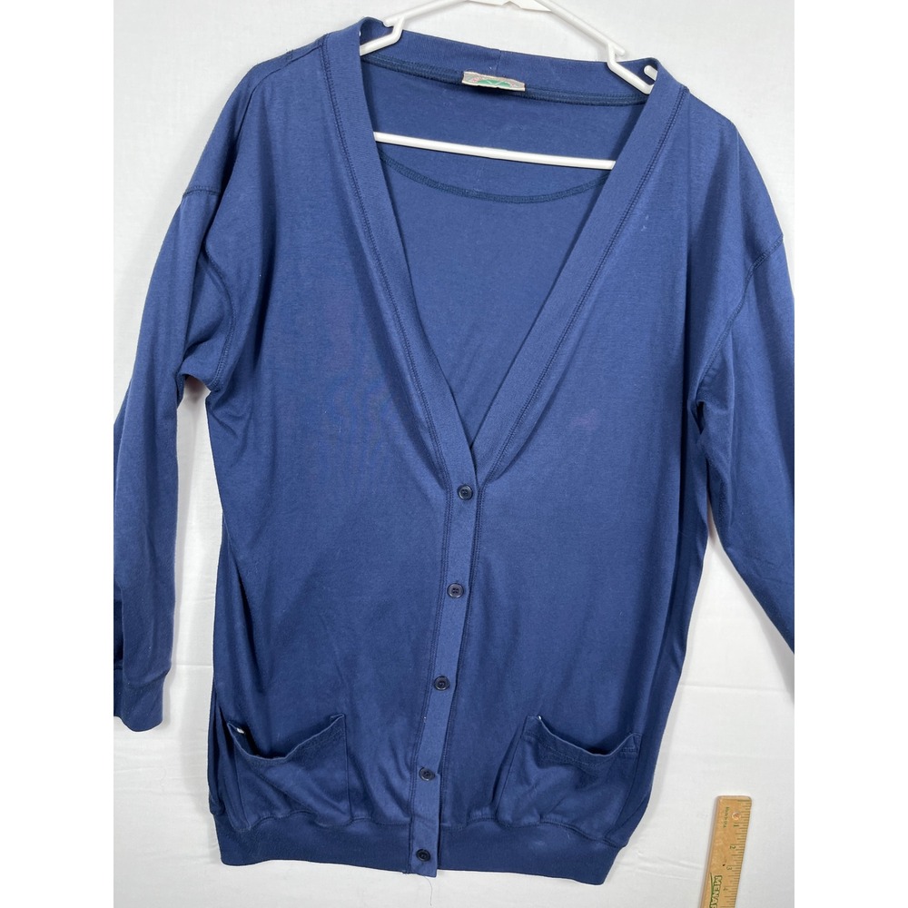 New Seasons Cardigan Sweater Womens Large V-Neck Button Front Pockets Navy Blue